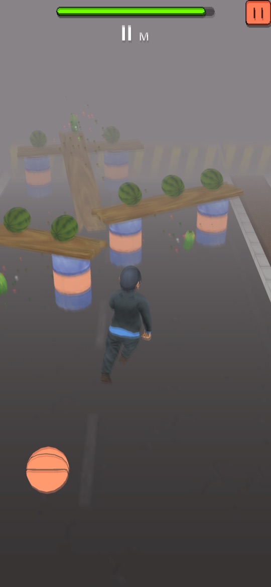 Approaching a wooden barricade with watermelons